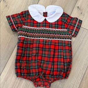 Festive Plaid Baby Romper with White Collar